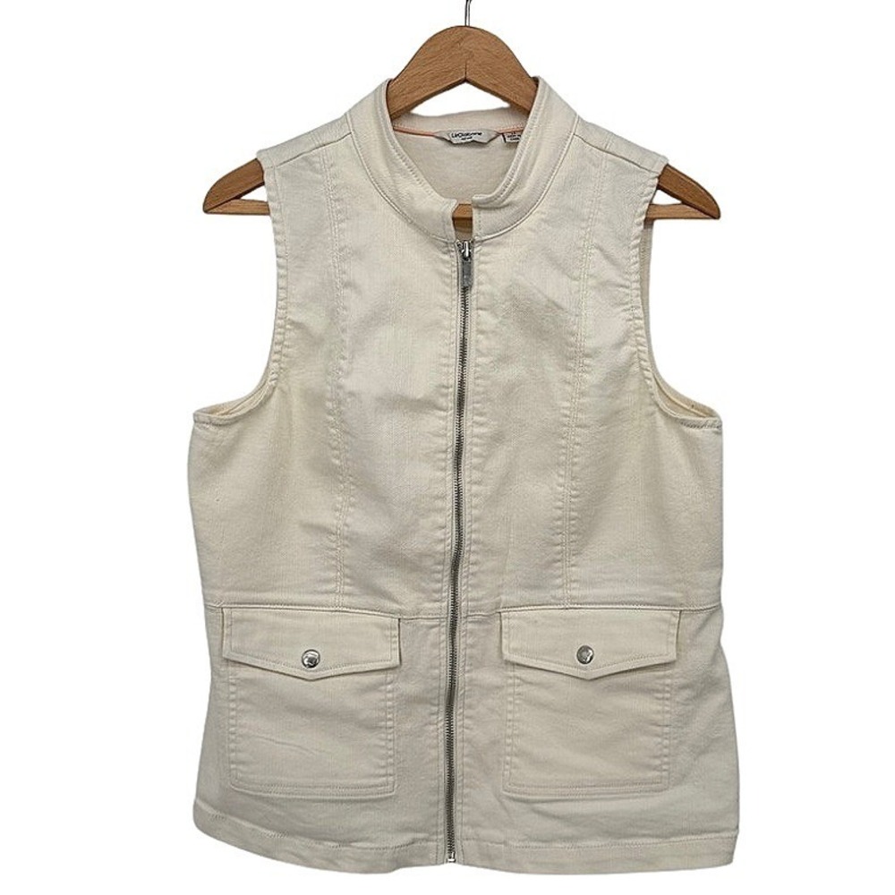 Liz Clairborne Denim Jean Vest Off-White/Cream Lightweight Utility Chic Size MD